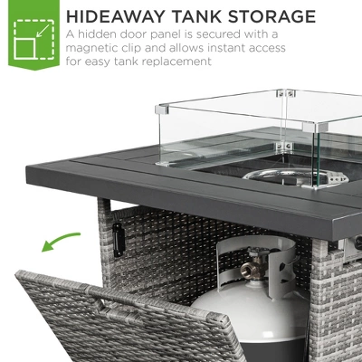 Best Choice Products 32in Fire Pit Table 50,000 BTU Outdoor Wicker Patio W/ Wind Guard, Glass Beads, Cover 1 Best Choice Products 32in Fire Pit Table 50,000 BTU Outdoor Wicker Patio W/ Wind Guard, Glass Beads, Cover