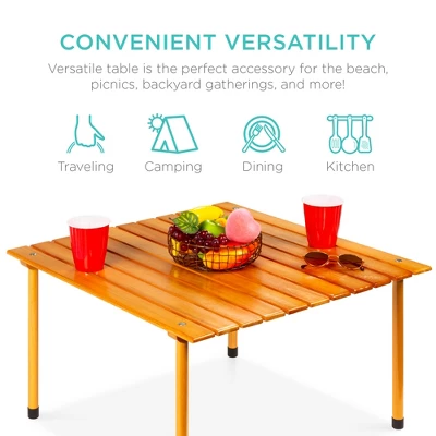 Best Choice Products 28x28in Foldable Indoor Outdoor Portable Wooden Table For Picnics, Camping, Beach W/ Carrying Case 2 Best Choice Products 28x28in Foldable Indoor Outdoor Portable Wooden Table For Picnics, Camping, Beach W/ Carrying Case - Image 2