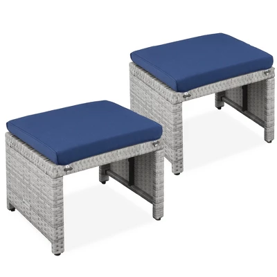 Best Choice Products Set Of 2 Multipurpose Patio Wicker Ottomans W/ Removable Cushions, Steel Frame 7 Best Choice Products Set Of 2 Multipurpose Patio Wicker Ottomans W/ Removable Cushions, Steel Frame - Image 7