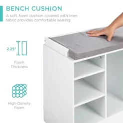 Best Choice Products 46in Shoe Storage Organization Rack Bench For Entryway, Bedroom W/ Padded Seat, 10 Cubbies - White -Best Choice Products GUEST 97e31c13 bc95 4d97 8139 8e0a325e6c0c