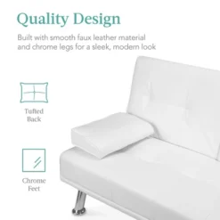 Best Choice Products Modern Faux Leather Convertible Futon Sofa W/ Removable Armrests, Metal Legs, 2 Cupholders - White -Best Choice Products GUEST 9e717f59 c899 43a7 aa7c e998c6ba72ad