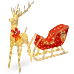 Best Choice Products Lighted Christmas 4ft Reindeer & Sleigh Outdoor Yard Decoration Set W/ 205 LED Lights, Stakes -Best Choice Products GUEST 9f64557b b6bc 4fc4 8034 666dfa331e0c