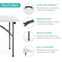 Best Choice Products 4ft Plastic Folding Table, Indoor Outdoor Heavy Duty Portable W/ Handle, Lock For Picnic - White -Best Choice Products GUEST 9f6fc684 cea7 4411 a309 76bff0476350