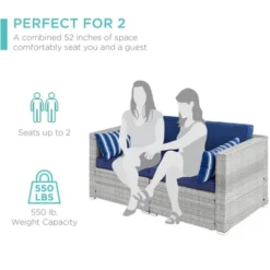 Best Choice Products 2-Person Outdoor Patio Loveseat Wicker Sofa Couch Furniture Set W/ 2 Accent Pillows - Gray/Navy -Best Choice Products GUEST a23651e4 6480 426c a9c9 2783e098f819