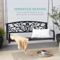 Best Choice Products 2-Person Metal Outdoor Porch Swing, Hanging Steel Patio Bench W/ Floral Accent - Black -Best Choice Products GUEST a31eb0a3 3863 4007 8530 2de07be0b4ad