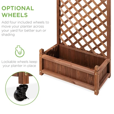 Best Choice Products 60in Mobile Wood Planter Box & Diamond Lattice Trellis, W/ Drainage Holes, Optional Wheels - Walnut 3 Best Choice Products 60in Mobile Wood Planter Box & Diamond Lattice Trellis, W/ Drainage Holes, Optional Wheels - Walnut - Image 3