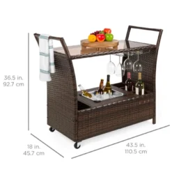 Best Choice Products Wicker Outdoor Rolling Bar Cart W/ Ice Bucket, Glass Countertop, Glass Holders, Storage - Brown -Best Choice Products GUEST a5a11fd2 a64d 40eb 9b0d 80de3a533489