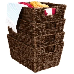Best Choice Products Set Of 4 Multipurpose Stackable Seagrass Storage Laundry Organizer Baskets W/ Handles -Best Choice Products GUEST a8d88ae4 3783 40f5 aad9 0982f42a1d92