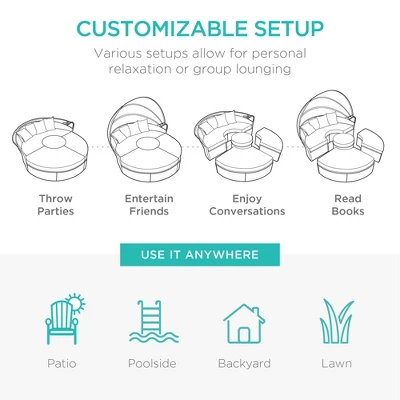 Best Choice Products 5-Piece Modular Patio Wicker Daybed Sectional W/ Adjustable Seats, Retractable Canopy 2 Best Choice Products 5-Piece Modular Patio Wicker Daybed Sectional W/ Adjustable Seats, Retractable Canopy - Image 2