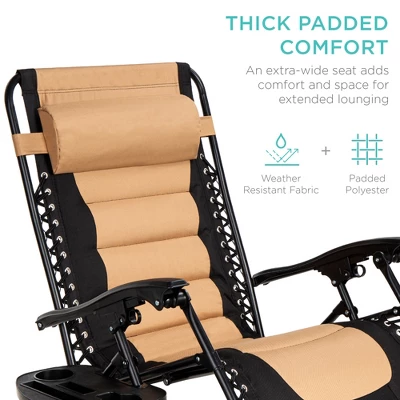 Best Choice Products Oversized Padded Zero Gravity Chair, Folding Outdoor Patio Recliner W/ Headrest, Side Tray 2 Best Choice Products Oversized Padded Zero Gravity Chair, Folding Outdoor Patio Recliner W/ Headrest, Side Tray - Image 2