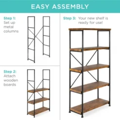 Best Choice Products 5-Tier Rustic Industrial Bookshelf Display Décor Accent W/ Metal Frame, Wood Shelves -Best Choice Products GUEST b067671c 1076 4949 8779 46f0826e8d41