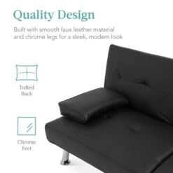 Best Choice Products Modern Faux Leather Convertible Futon Sofa W/ Removable Armrests, Metal Legs, 2 Cupholders -Best Choice Products GUEST b244eda2 89e7 419c 870a e2f1ef241a66