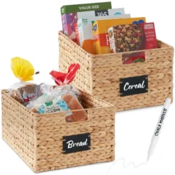 Best Choice Products Set Of 2 16in Woven Water Hyacinth Pantry Baskets W/ Chalkboard Label, Chalk Marker -Best Choice Products GUEST b8592736 7358 4f97 b4c9 612b72c2d704