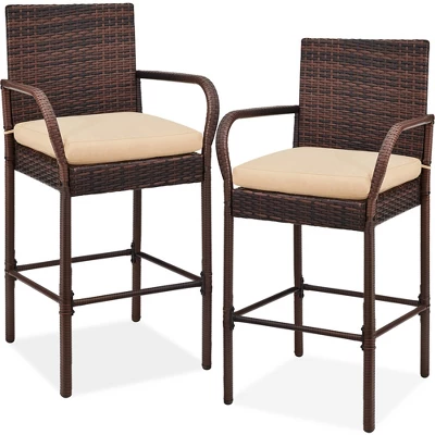 Best Choice Products Set Of 2 Wicker Bar Stools W/ Cushion, Footrests, Armrests For Patio, Pool, Deck 7 Best Choice Products Set Of 2 Wicker Bar Stools W/ Cushion, Footrests, Armrests For Patio, Pool, Deck - Image 7