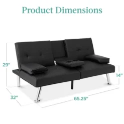 Best Choice Products Modern Faux Leather Convertible Futon Sofa W/ Removable Armrests, Metal Legs, 2 Cupholders -Best Choice Products GUEST bdcedf31 fa4e 4cf5 ba09 7fd110803e1d