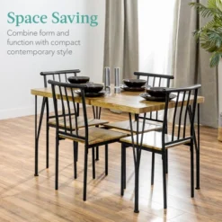 Best Choice Products 5-Piece Indoor Modern Metal Wood Rectangular Dining Table Furniture Set W/ 4 Chairs