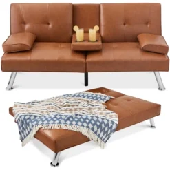 Best Choice Products Modern Faux Leather Convertible Futon Sofa W/ Removable Armrests, Metal Legs, 2 Cupholders -Best Choice Products GUEST bec2f3f1 56be 4d02 b51b 2ddee62e7787