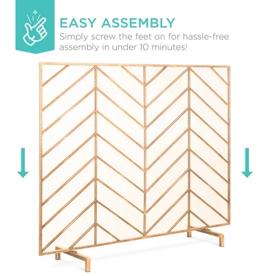 Best Choice Products 52x31in 3-Panel Iron Chevron Fireplace Screen, Spark Guard W/ Handles 4 Best Choice Products 52x31in 3-Panel Iron Chevron Fireplace Screen, Spark Guard W/ Handles - Image 4