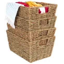Best Choice Products Set Of 4 Multipurpose Stackable Seagrass Storage Laundry Organizer Baskets W/ Handles -Best Choice Products GUEST bffc44b9 ca13 4243 8872 0537ee2e0832