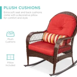 Best Choice Products Outdoor Wicker Rocking Chair For Patio, Porch W/ Steel Frame, Weather-Resistant Cushions - Red -Best Choice Products GUEST c0bbfbac 2aa6 400a 8415 0f9a7d7b11f7