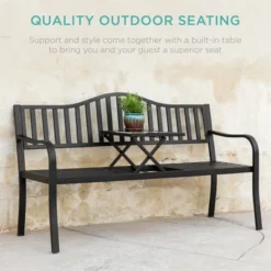Best Choice Products Outdoor Garden Steel Patio Porch Bench With Pullout Middle Table W/ Weather-Resistant Frame - Black -Best Choice Products GUEST c40d489e a3c7 4ee8 b5d4 f26802716bd2