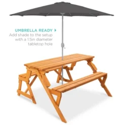 Best Choice Products 2-in-1 Outdoor Interchangeable Wooden Picnic Table/Garden Bench For W/ Umbrella Hole - Natural -Best Choice Products GUEST d277ab52 2b7d 41ad 8e5b dd6dd8c570c0