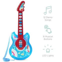 Best Choice Products 19in Kids Flash Guitar, Pretend Play Musical Instrument Toy For Toddlers W/ Mic, Stand - Blue -Best Choice Products GUEST d7af458d 0b21 4b75 be54 36d16ab82978
