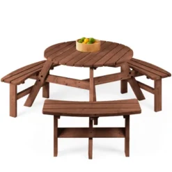 Best Choice Products 6-Person Circular Outdoor Wooden Picnic Table W/ 3 Built-In Benches, Umbrella Hole -Best Choice Products GUEST d83f0855 8f52 419d a1a8 f1c633285df2