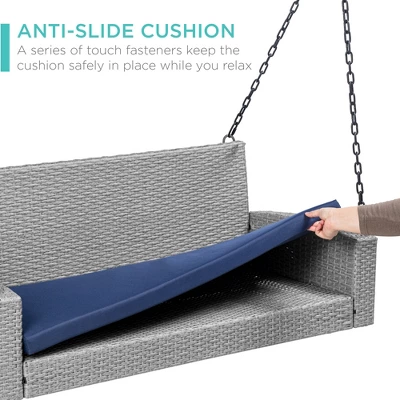 Best Choice Products Woven Wicker Hanging Porch Swing Bench For Patio, Deck W/ Mounting Chains, Seat Cushion 4 Best Choice Products Woven Wicker Hanging Porch Swing Bench For Patio, Deck W/ Mounting Chains, Seat Cushion - Image 4