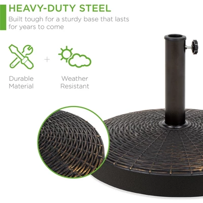 Best Choice Products 55lb Round Wicker Style Resin Patio Umbrella Base Stand W/ 1.75in Hole, Bronze Finish - Black 2 Best Choice Products 55lb Round Wicker Style Resin Patio Umbrella Base Stand W/ 1.75in Hole, Bronze Finish - Black - Image 2