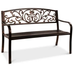 Best Choice Products Outdoor Steel Bench Garden Patio Porch Furniture W/ Floral Design Backrest, Slatted Seat -Best Choice Products GUEST e5e062c3 88cd 401a 98c7 3240468b48a6