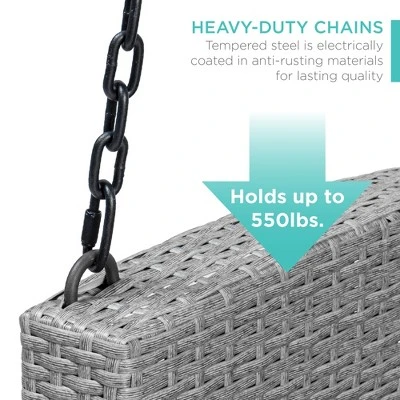 Best Choice Products Woven Wicker Hanging Porch Swing Bench For Patio, Deck W/ Mounting Chains, Seat Cushion 5 Best Choice Products Woven Wicker Hanging Porch Swing Bench For Patio, Deck W/ Mounting Chains, Seat Cushion - Image 5