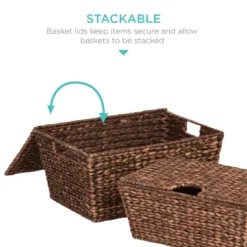 Best Choice Products Set Of 2 XL Water Hyacinth Woven Tapered Storage Basket Chests W/ Attached Lid, Handle Hole -Best Choice Products GUEST e6cb8a6e 9650 4d64 bdb1 658863cd6b5c