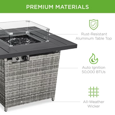 Best Choice Products 32in Fire Pit Table 50,000 BTU Outdoor Wicker Patio W/ Wind Guard, Glass Beads, Cover 4 Best Choice Products 32in Fire Pit Table 50,000 BTU Outdoor Wicker Patio W/ Wind Guard, Glass Beads, Cover - Image 4
