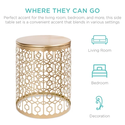 Best Choice Products Set Of 2 Decorative Nesting Round Patterned Accent Side Coffee End Table Nightstands 4 Best Choice Products Set Of 2 Decorative Nesting Round Patterned Accent Side Coffee End Table Nightstands - Image 4