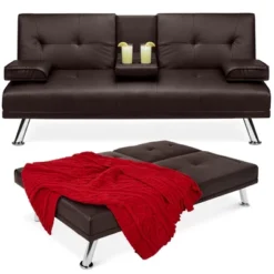 Best Choice Products Modern Faux Leather Convertible Futon Sofa W/ Removable Armrests, Metal Legs, 2 Cupholders -Best Choice Products GUEST eed344f3 e8bc 4d3f aa7e c69bb70b43c9
