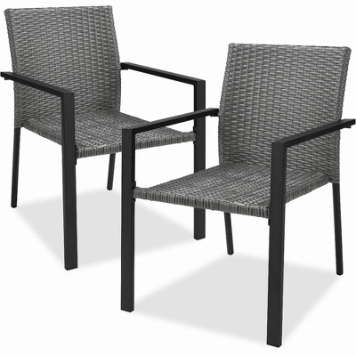 Best Choice Products Set Of 2 Stackable Wicker Chairs W/ Armrests, Steel Conversation Accent Furniture For Patio 7 Best Choice Products Set Of 2 Stackable Wicker Chairs W/ Armrests, Steel Conversation Accent Furniture For Patio - Image 7
