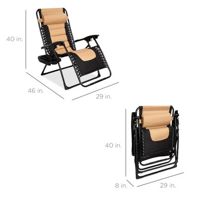 Best Choice Products Oversized Padded Zero Gravity Chair, Folding Outdoor Patio Recliner W/ Headrest, Side Tray 6 Best Choice Products Oversized Padded Zero Gravity Chair, Folding Outdoor Patio Recliner W/ Headrest, Side Tray - Image 6