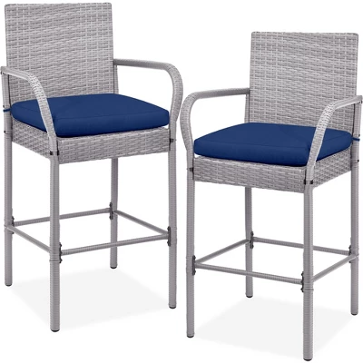 Best Choice Products Set Of 2 Wicker Bar Stools W/ Cushion, Footrests, Armrests For Patio, Pool, Deck 8 Best Choice Products Set Of 2 Wicker Bar Stools W/ Cushion, Footrests, Armrests For Patio, Pool, Deck - Image 8