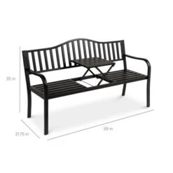 Best Choice Products Outdoor Garden Steel Patio Porch Bench With Pullout Middle Table W/ Weather-Resistant Frame - Black -Best Choice Products GUEST f4e60257 3d58 497c aa85 166090396f00