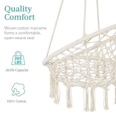 Best Choice Products Handwoven Cotton Macramé Hammock Hanging Chair Swing For Indoor & Outdoor Use W/ Backrest 5 Best Choice Products Handwoven Cotton Macramé Hammock Hanging Chair Swing For Indoor & Outdoor Use W/ Backrest - Image 5