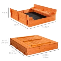 Best Choice Products 47x47-Inch Kids Wooden Outdoor Sandbox W/ 2 Foldable Bench Seats, Sand Protection, Liner - Brown -Best Choice Products GUEST fce9c4fd bbc8 4e0d 9cac 2d916444055b