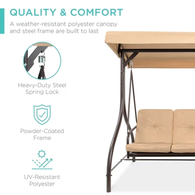Best Choice Products 3-Seat Outdoor Converting Canopy Swing Glider Patio Hammock W/ Removable Cushions 2 Best Choice Products 3-Seat Outdoor Converting Canopy Swing Glider Patio Hammock W/ Removable Cushions - Image 2